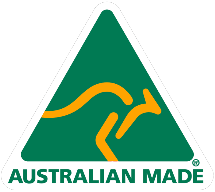 Australian Made logo – green and gold kangaroo symbol.
