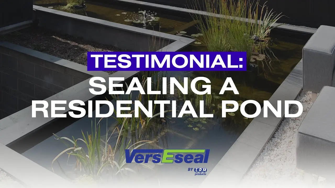 Thumbnail for video ‘Testimonial: Sealing a Residential Pond’ featuring a completed pond waterproofed with VersEseal.