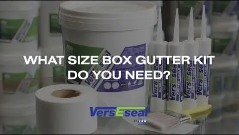 Thumbnail for video ‘What Sized Box Gutter Kit Do You Need’ showing VersEseal box gutter repair kits and a gutter application.