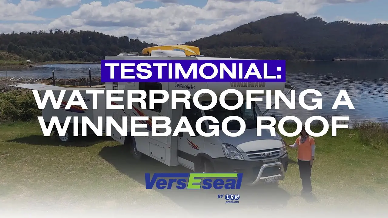 Thumbnail for video ‘Testimonial: Waterproofing a Winnebago Roof’ showing a caravan roof sealed with VersEseal.