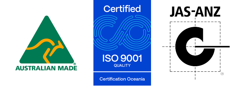 Australian Made logo and ISO 9001 Quality Certification logos for VersEseal products.